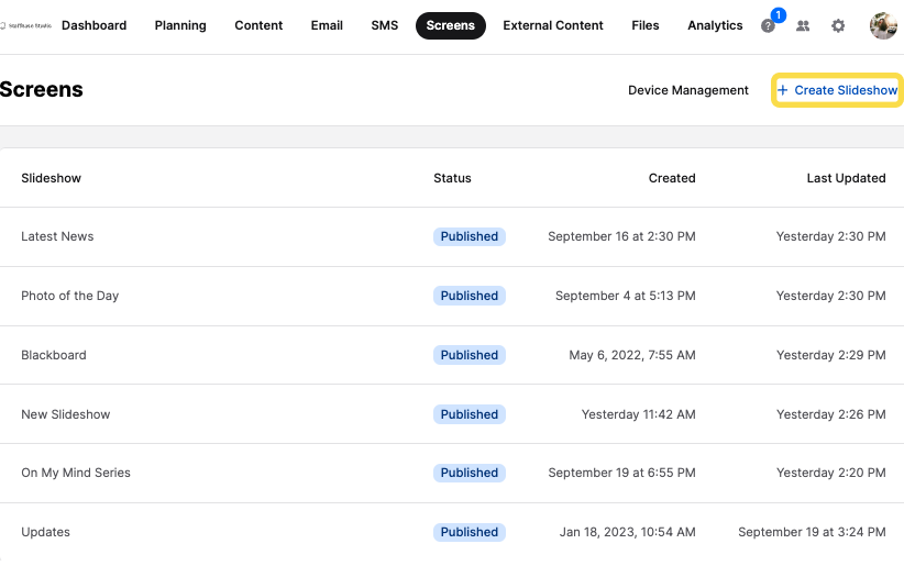 Configuring a Slideshow for Screens – Staffbase Support Portal
