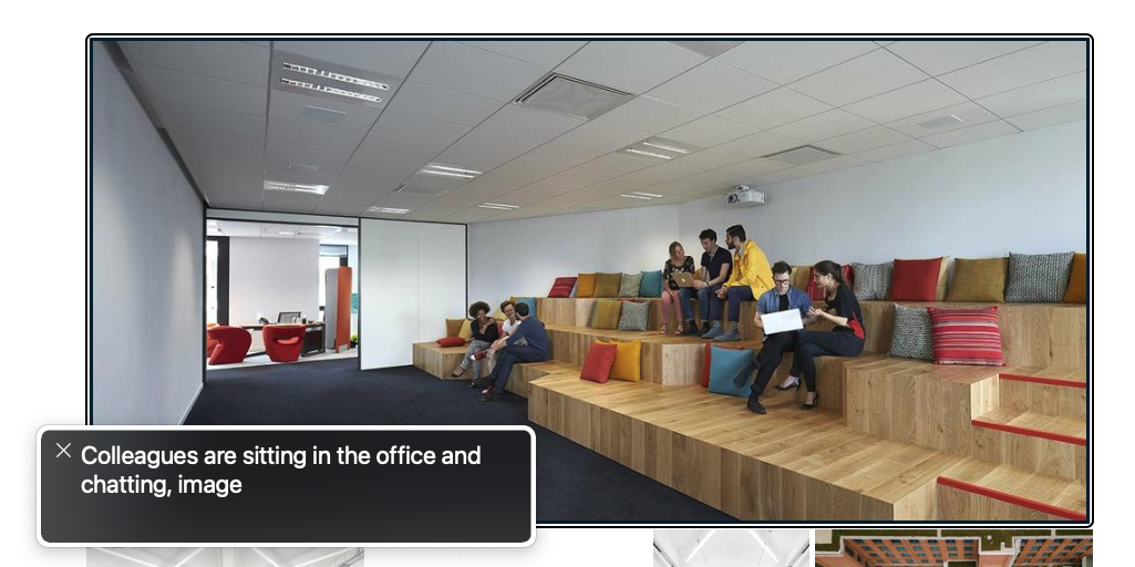 Screen reader calling out Alt text on the picture of an office room