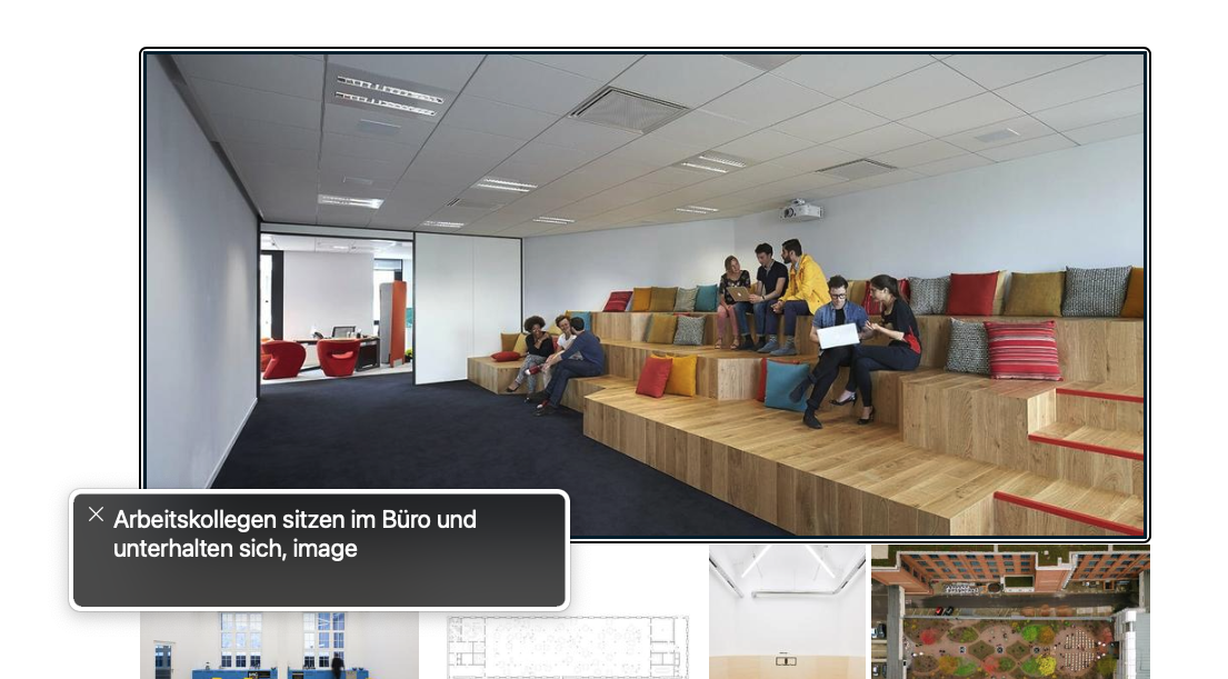 Bildschirmleseprogramm liest den Alt-Text zum Bild eines Büroraums vor