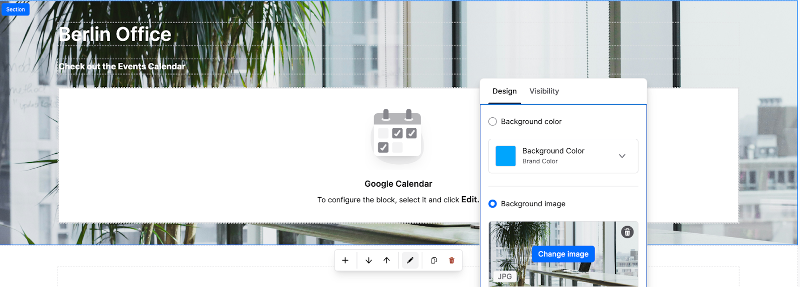 Design options in contextual toolbar
