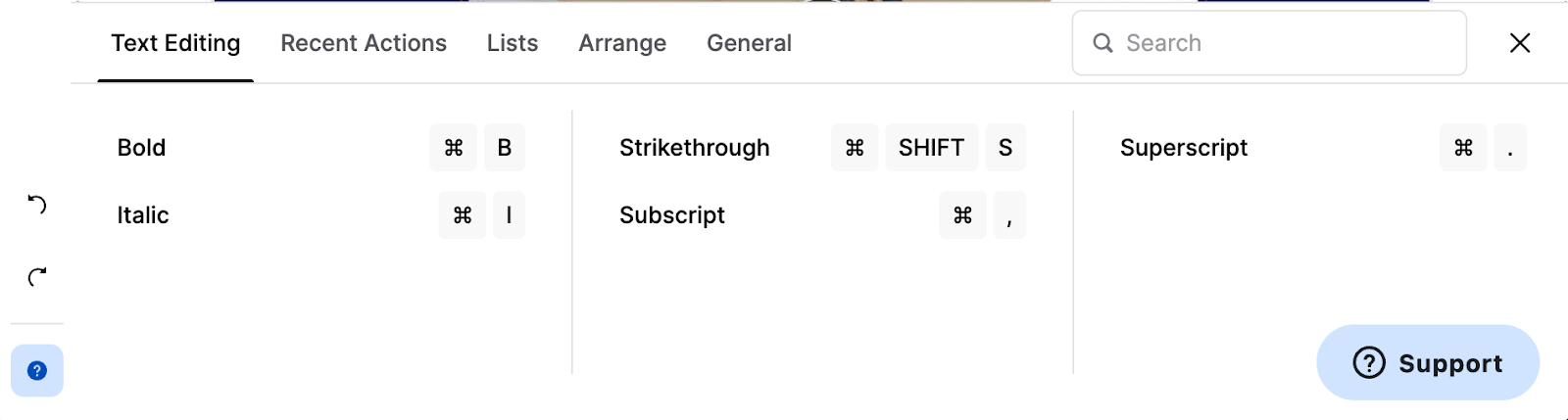 Keyboard shortcuts reference
