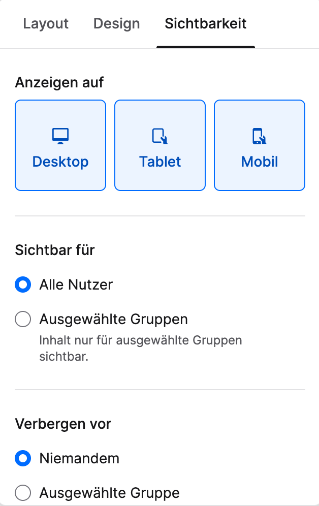 Sichtbarkeitsoptionen in der kontextuellen Werkzeugleiste