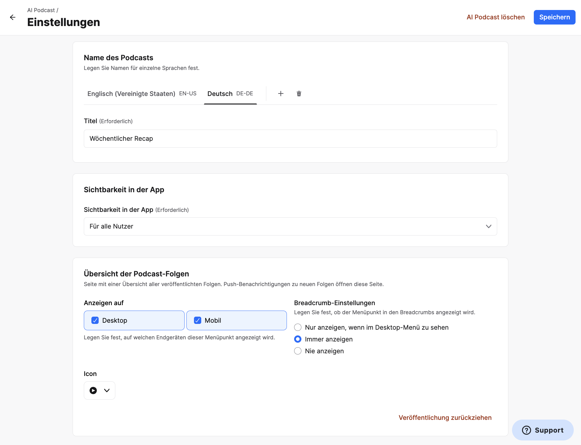 AI Podcast Settings Page_DE.png