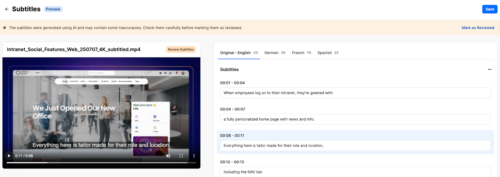 Review subtitles label in Subtitles editor