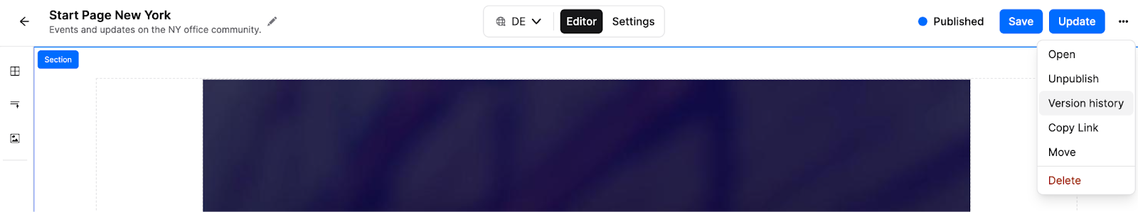 Actions menu