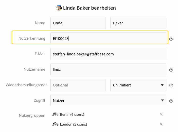 Nutzerkennung für einen einzelnen Nutzer erstellen – Staffbase Support