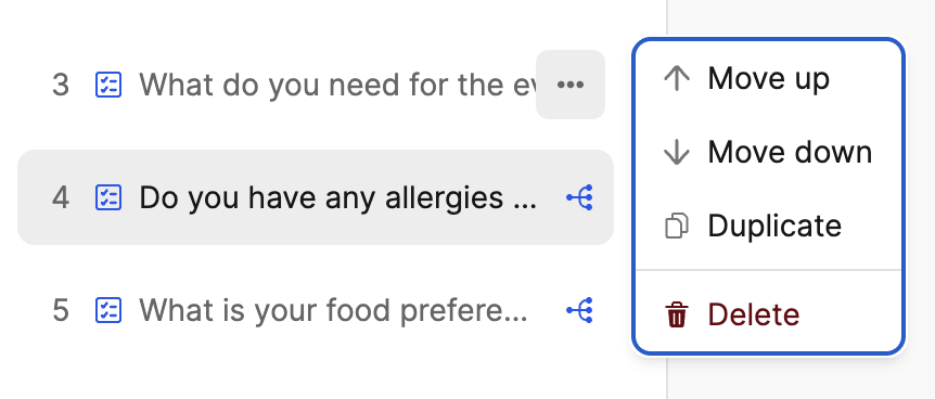 Move up and Move down options for a question