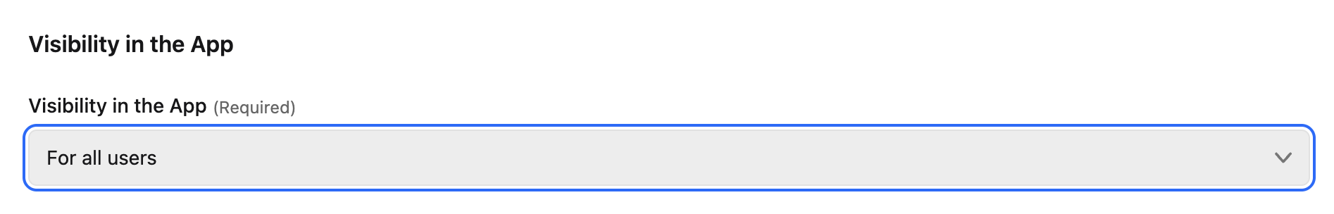 Visibility in the App section with the visibility dropdown