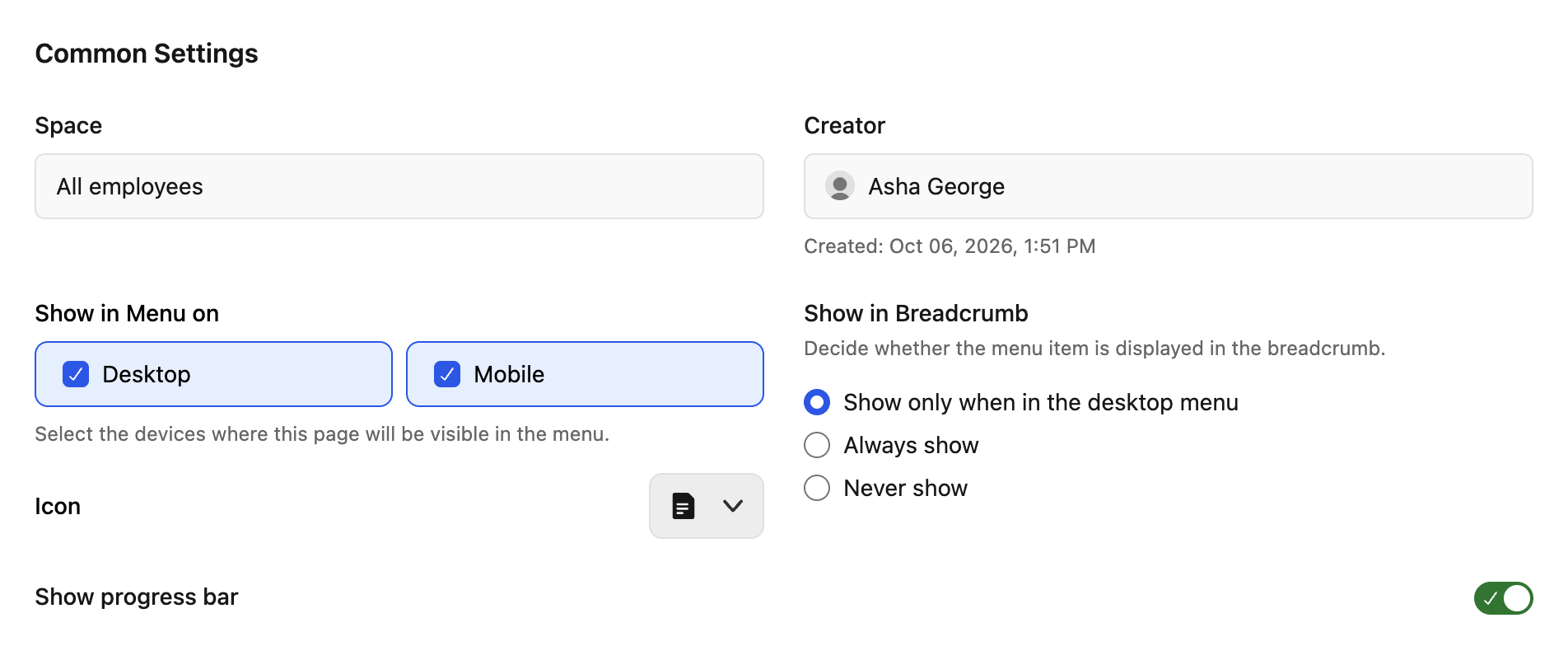 Common Settings section in the form settings