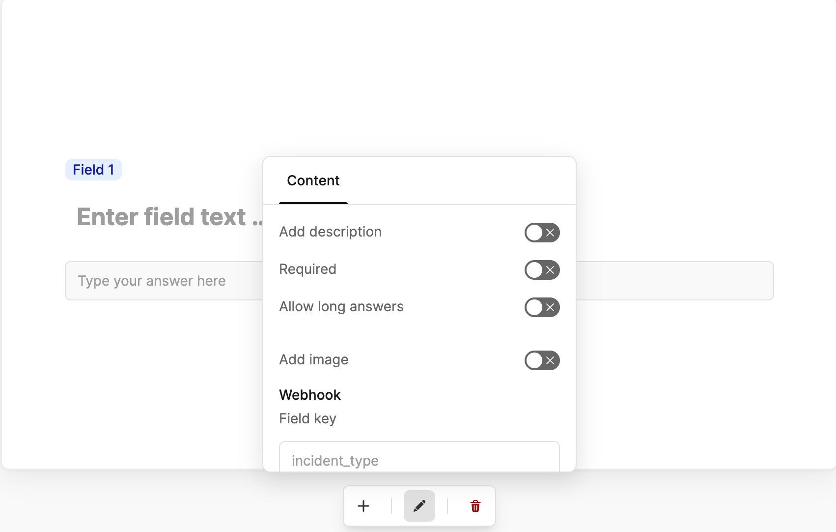 Question settings panel in the Form Editor