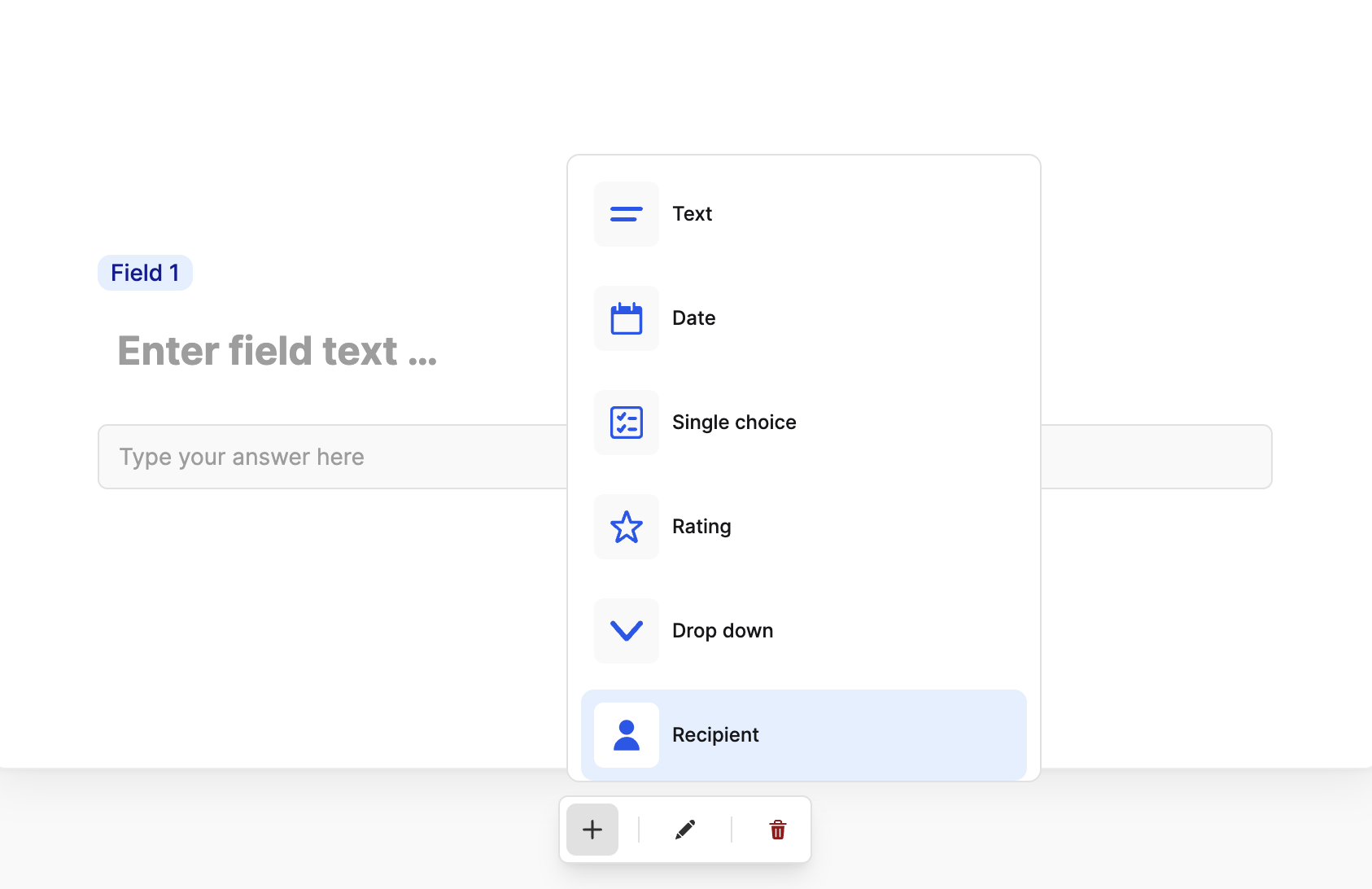Field type selection when adding a new field