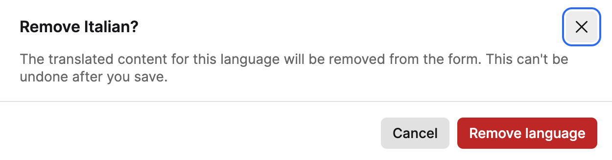 Remove Language confirmation dialog