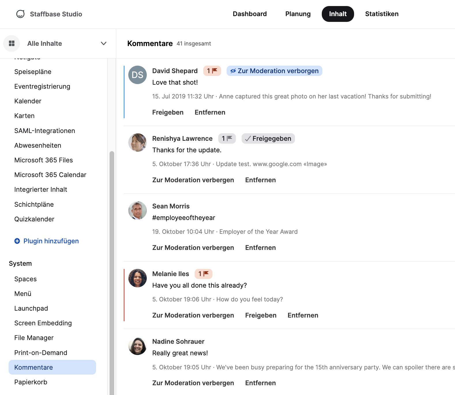 Von Nutzern gemeldete Kommentare – Staffbase Support Portal